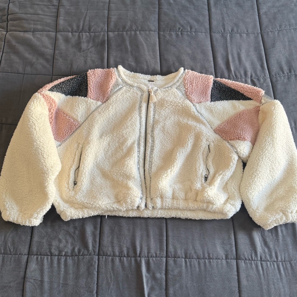 Free People Cream Sherpa Jacket size Large - Picture 2 of 11